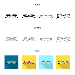眼镜和框架标志的孤立对象。眼镜的收集和辅助股票向量例证
