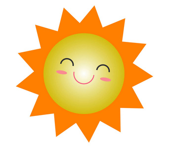 可爱卡通太阳夏季图标设计微笑太阳黄色符号太阳天气图标太阳标志符号矢量插图隔离白色背景