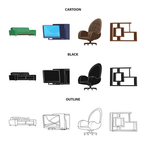 家具和工作图标的矢量插图。家具和家庭股票矢量图的收集