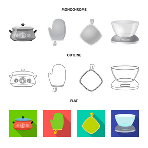 厨房和厨师标志的矢量设计。网络厨房和家电库存符号的收集