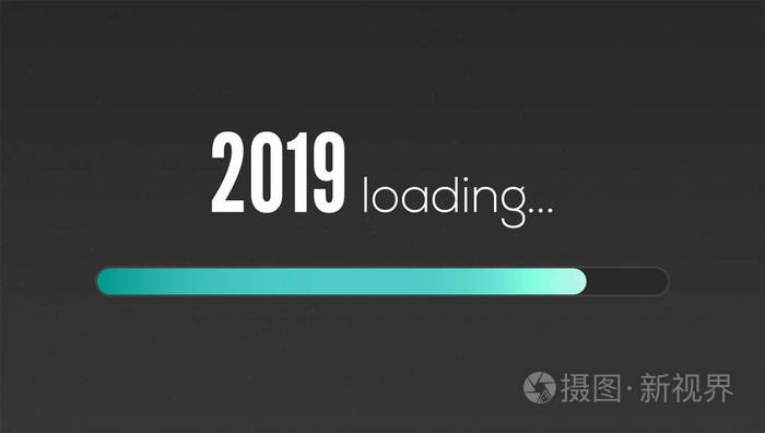 新的一年2019正在加载.使用加载面板签名, 黑色背景上