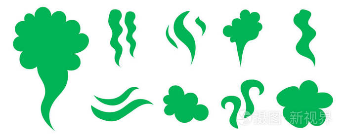 气味图标.蒸臭味,蒸气和蒸煮蒸汽.绿色过期食品异味查出的符号.