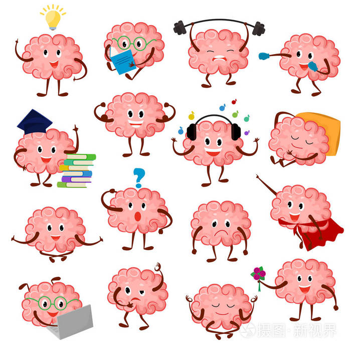 大脑情感向量动画片聪明的人物表情表情和智能表情符号