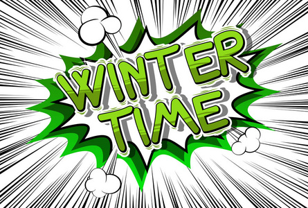 冬季时间矢量插图漫画书风格短语。
