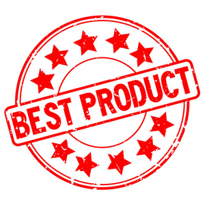 红色最好的产品字与明星图标圆形橡胶印章白色背景。