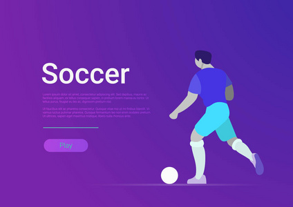 足球运动员矢量平面风格网页模板横幅。 足球运动员打球。 网站界面运动插图。