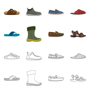 鞋和鞋类徽标的隔离对象。收集鞋和脚向量图标的股票