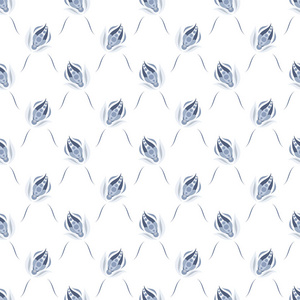 无缝矢量花卉图案抽象复古花卉单色蓝色白色背景织物纺织或壁纸设计。