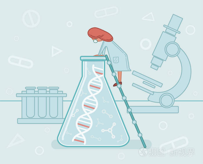 基因组测序dna研究科学家在实验室医学插图载体.插画