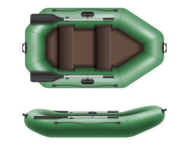 用于捕鱼的充气橡胶船，白色背景下分离的旅游矢量插图