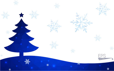 蓝明信片低多边形风格圣诞树矢量插图由三角形组成。抽象三角形多边形折纸或水晶设计的新年庆典。孤立于白色背景