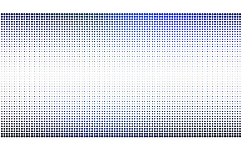 深蓝色矢量图案与彩色球体。 半色调风格的白色背景上重复圆圈的几何样本。
