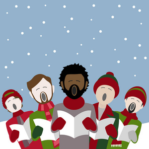 一群男歌手在雪地里唱圣诞颂歌图片