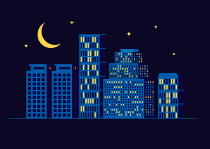 五颜六色的扁平城市模板与摩天大楼