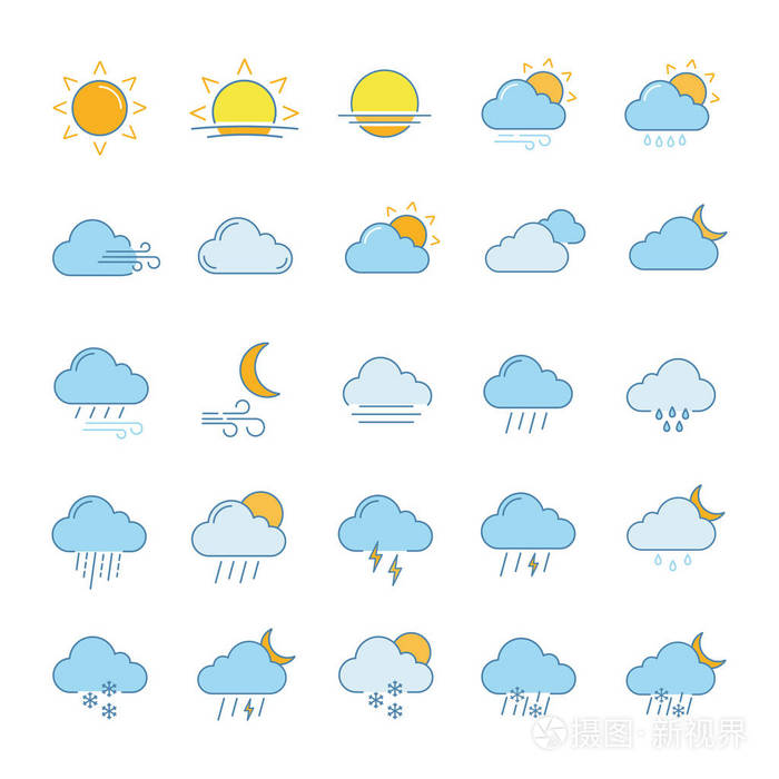 天气预报颜色图标设置. 雪雨雨夹雪. 阵雨或细雨雷雨.