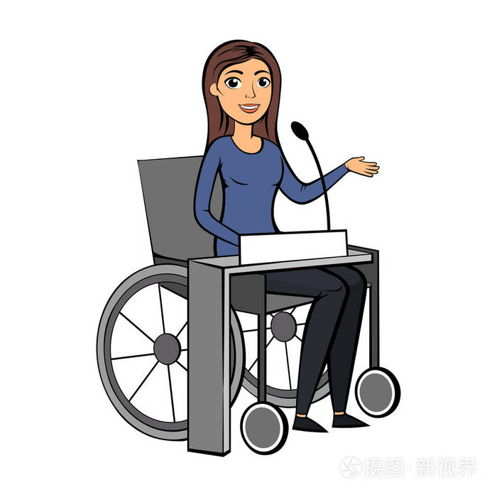 孤立在白色背景上的轮椅女孩的插图