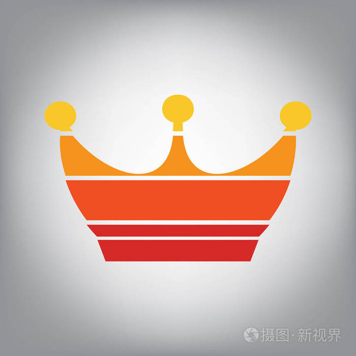 国王皇冠标志矢量水平切片图标与颜色从阳光梯度在灰色背景