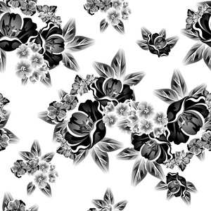 无缝复古风格的花型。 黑白花元素。