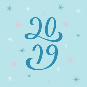 2019年为新年日历传单横幅邀请或贺卡明信片排版海报。 手写现代字体。 2019年圣诞节的纹理背景。 矢量图EPS10