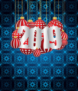 2019年新年快乐，季节背景为您的邀请函，节日海报，问候卡。