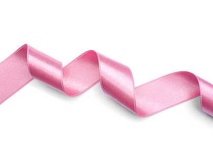 白色背景上卷曲的粉红色丝带