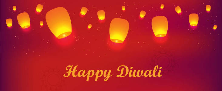快乐的Diwali海报标题横幅或贺卡设计与插图照明油灯DiwaliDhamaka销售模糊背景。