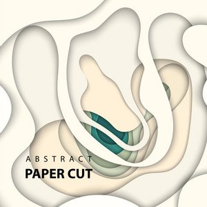矢量背景与米色和绿色的纸张切割形状。3D抽象纸艺术风格，设计布局为商业演示，传单，海报，版画，装饰，卡片，小册子封面。