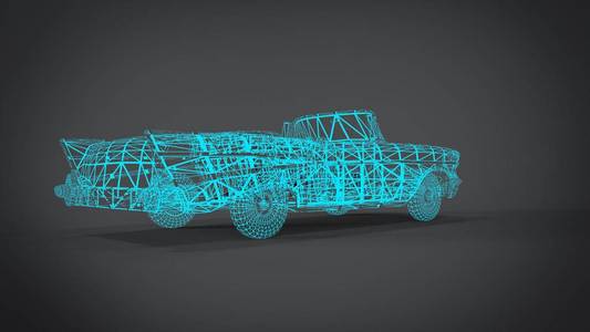 线框风格经典复古汽车3D渲染结果从搅拌机应用