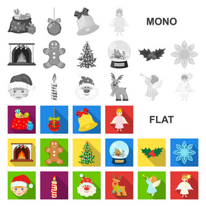 圣诞属性和附件平面图标集合中的设计。圣诞快乐矢量符号股票网页插图