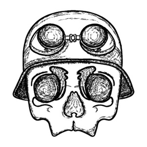一个用望远镜描绘海盗头骨的人头