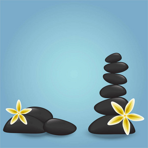 一套按摩石DIY用于网络和印刷装饰黑色石头与花，卡通可爱设置水疗沙龙放松。