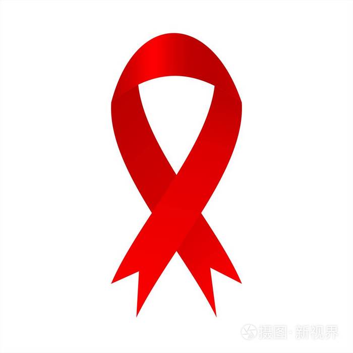 艾滋病意识红心丝带. 辅助标志. 矢量图形插图.