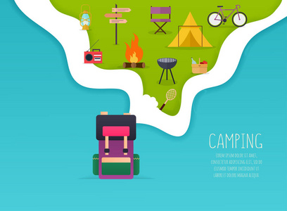 野营和户外娱乐概念矢量插图