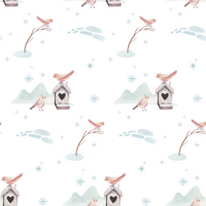 水彩画圣诞快乐圣诞无缝图案与雪人, 节日可爱的动物鹿, 兔子。圣诞庆祝纸。冬季新年设计
