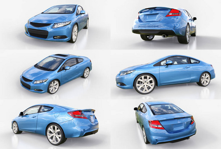 设置蓝色小型跑车。 3D渲染
