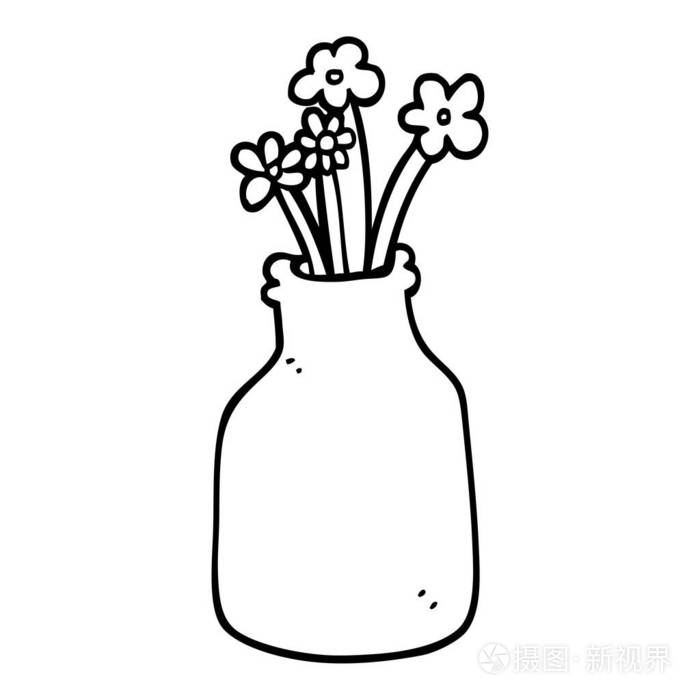 花瓶里的黑白卡通花