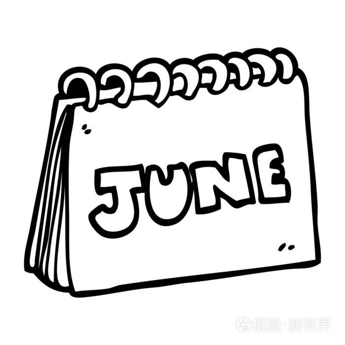 线图卡通日历显示六月的月份