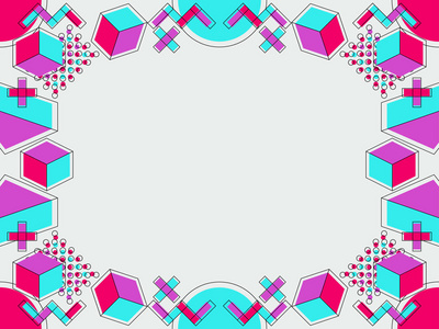 孟菲斯风格框架。 80年代的几何物体。 设计邀请函传单和贺卡的模板。 矢量插图