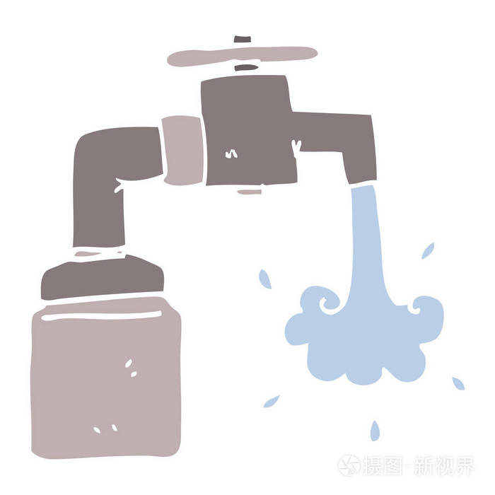 平面彩色插图卡通运行水龙头
