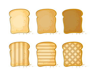 白色面包, 一套6片吐司面包, 在白色背景查出的向量例证