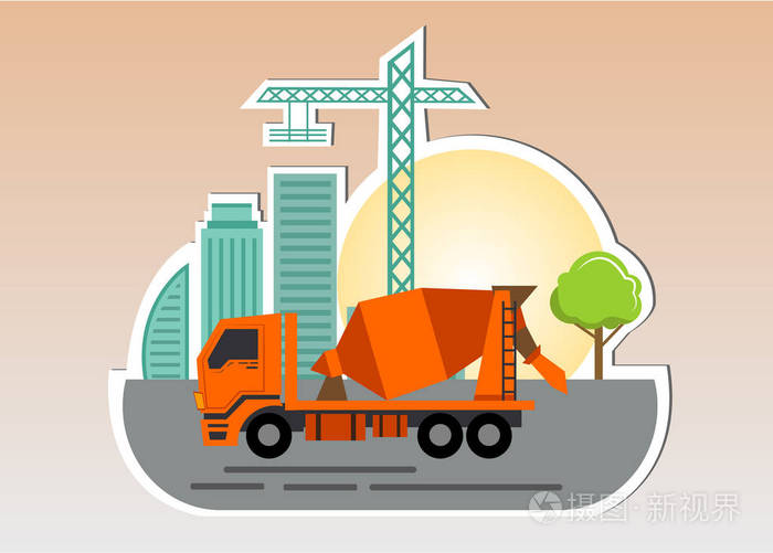建筑工地建筑在建筑信息图形施工矢量插图卡通人物设计