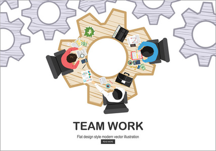 团队工作平面概念向量插图