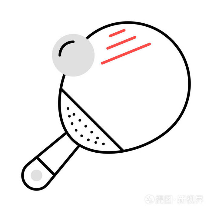 乒乓球拍与球平图标隔离白色背景矢量插图