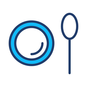 餐厅盘子，勺子平面图标矢量插图