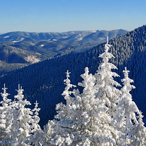 冬天在山坡上的山景。