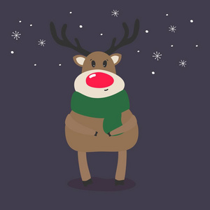 圣诞快乐印着可爱的鹿。 手绘可爱的印刷海报，卡片装饰。