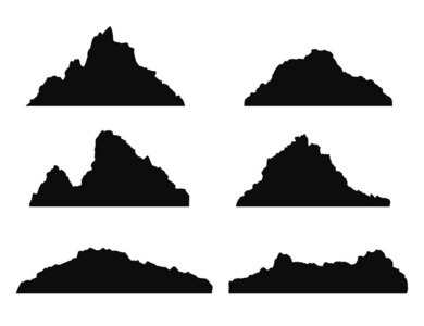 山脉黑色轮廓矢量。 孤立的。