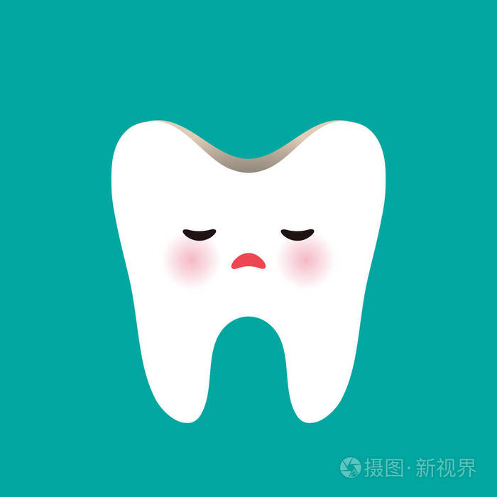 蓝色背景上有蛀牙的悲伤牙齿. 矢量插图