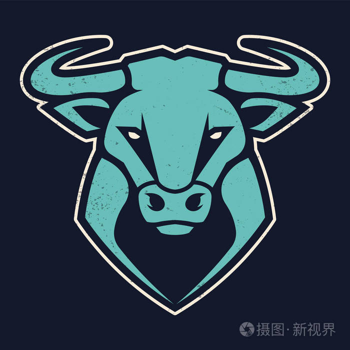牛头的咕噜艺术. 公牛的正面对称图像看起来很危险. 矢量图.