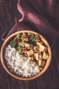豆腐和西兰花炒白米饭图片
